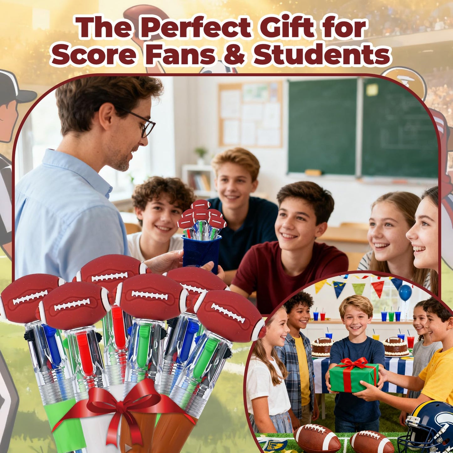 Zhirlyn Football Party Favors Football Pens Multicolor Pen in One Cute Fun 4-in-1 Pens Bulk Cool