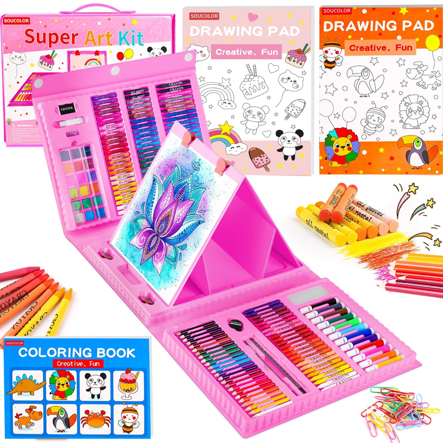 Soucolor 283Pcs Art Supplies Drawing Set Easel Pads Coloring School Gift