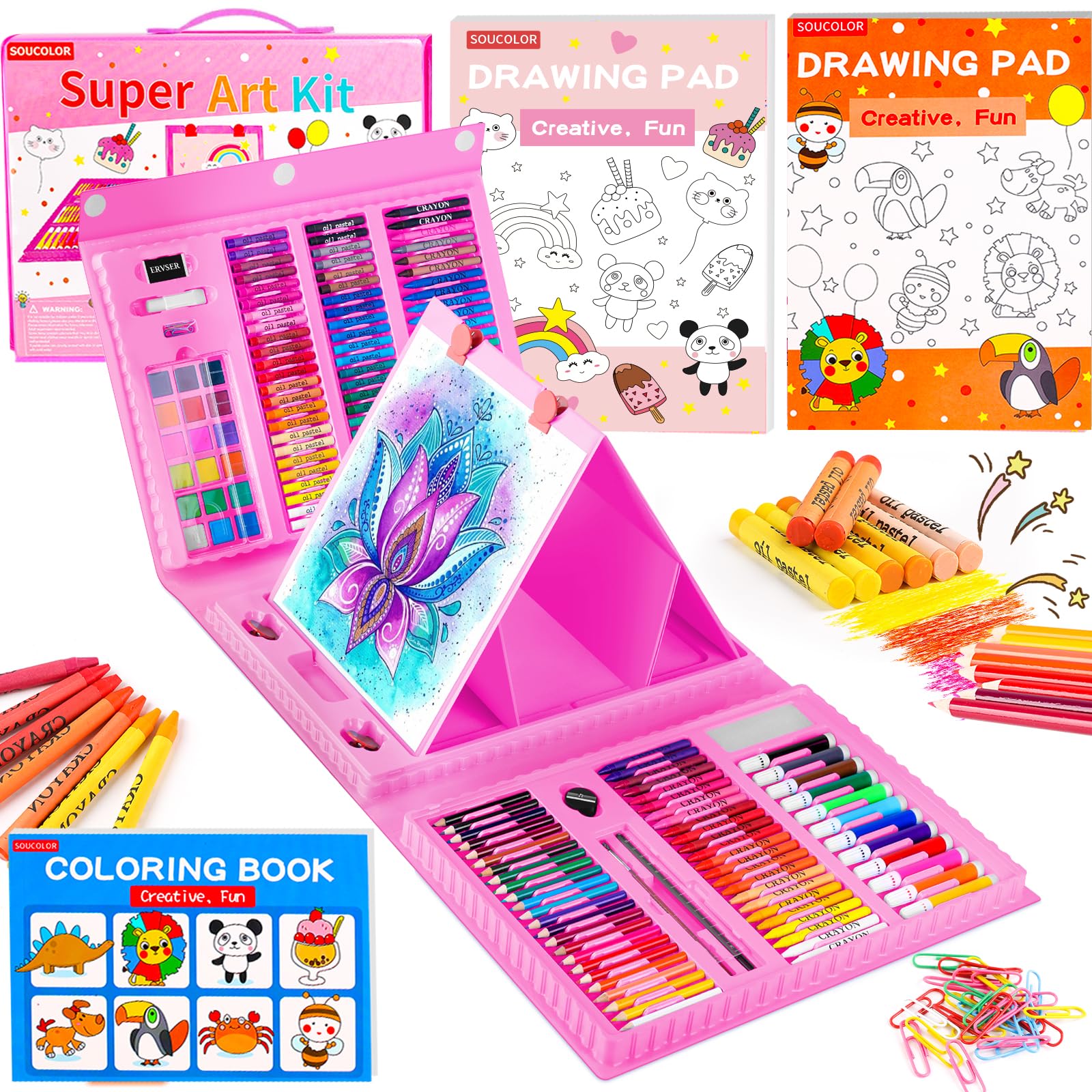 Soucolor 283Pcs Art Supplies Drawing Set Easel Pads Coloring School Gift