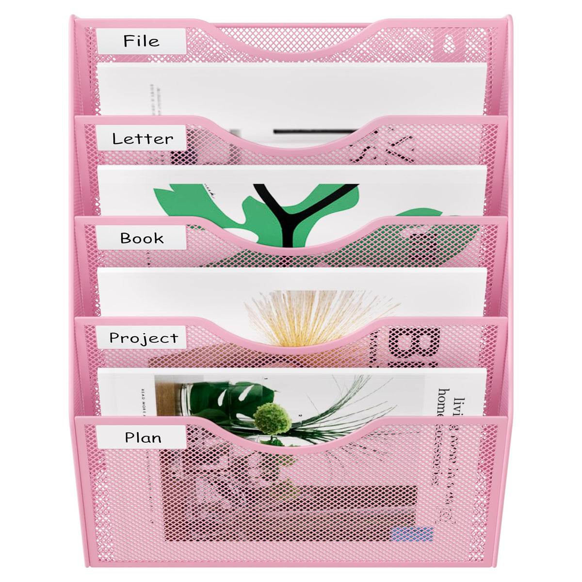 EasyPAG Wall File Organizer 5 Tier Hanging Paper Folder Holder, Zero Assembly Metal Mesh Wall