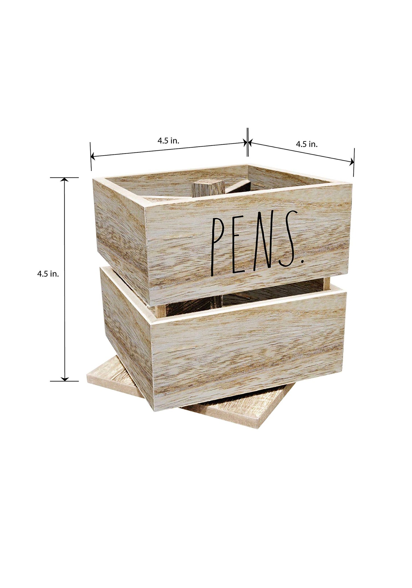 Rae Dunn Pencil Cup - Wooden Pen Holder Desktop Organizer - Small Rustic Wood Desk Top Caddy for