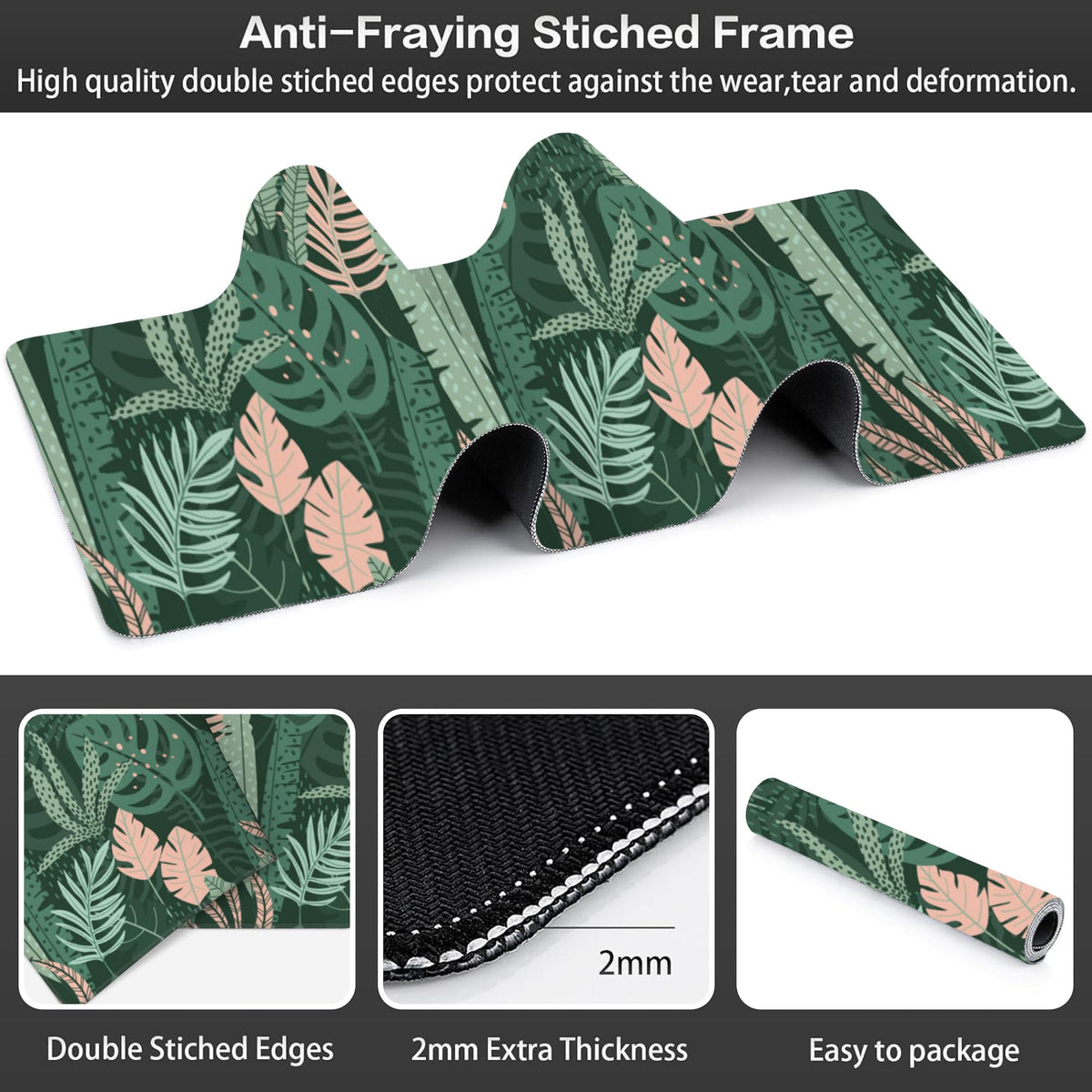 Tropical Plants and Leaves Desk Mat,Large Tropical Palm Leaves Gaming Keyboard Mouse Pad,Non-Slip