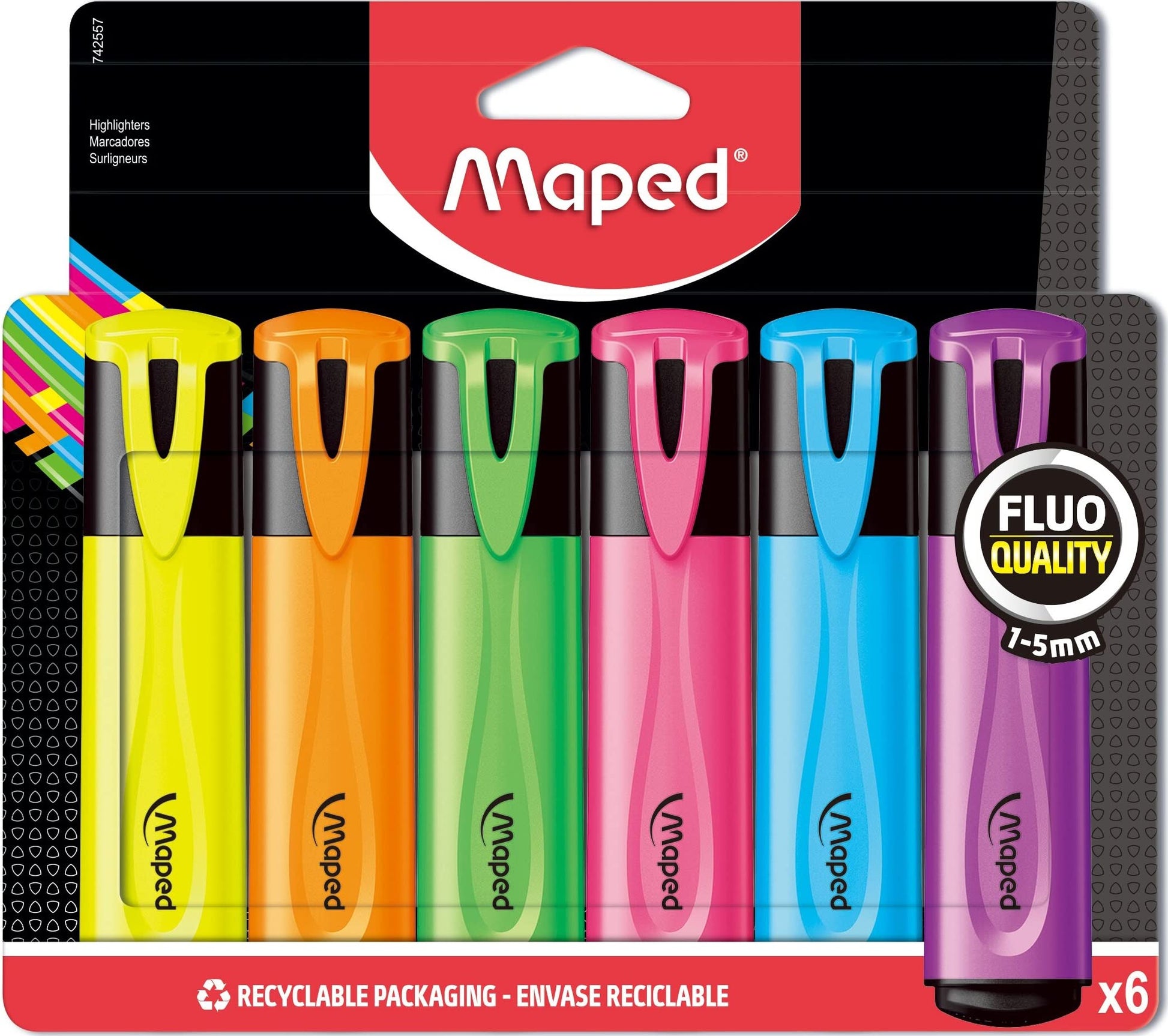 Maped Helix Usa Fluo Classic Highlighter 6/ Package, Assorted (742557)