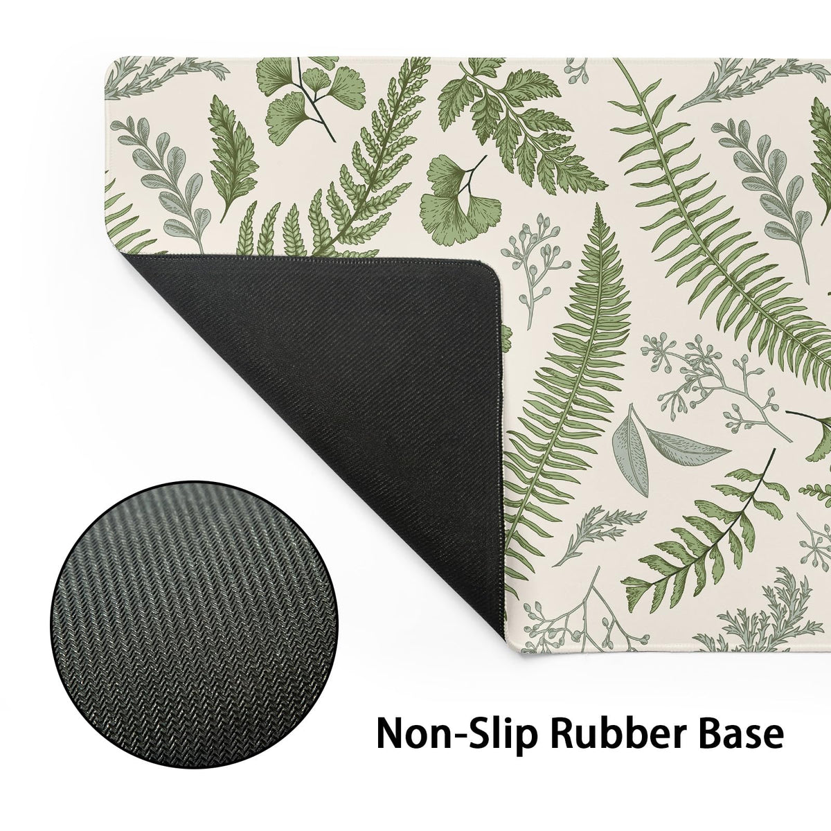 White Green Plant Flowers Mouse Pad XXL Tropical Fern Botanical Leaves Extended Desk Mat 90X40cm