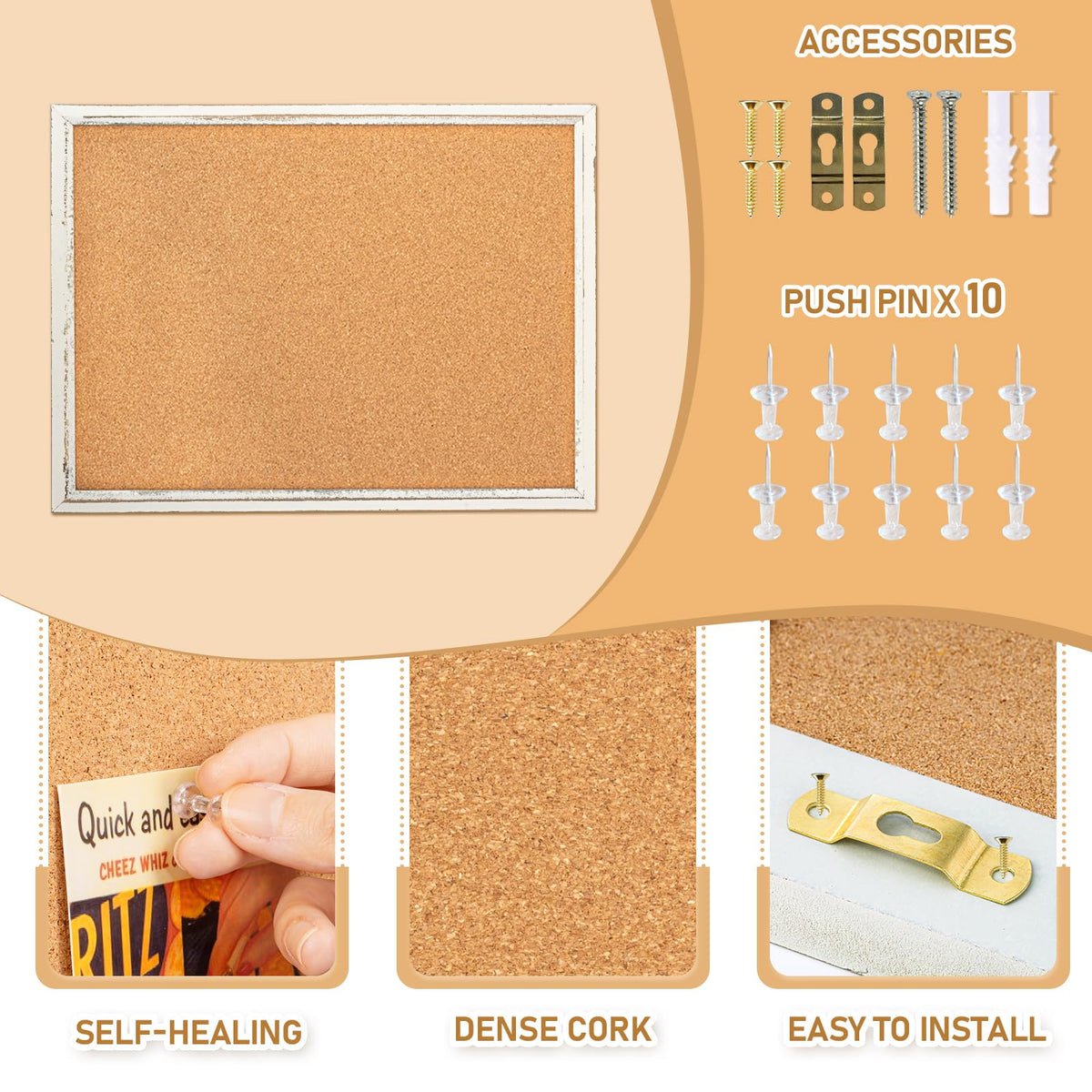 DOLLAR BOSS White Cork Board, 24" X 18" Rustic Framed Bulletin Board