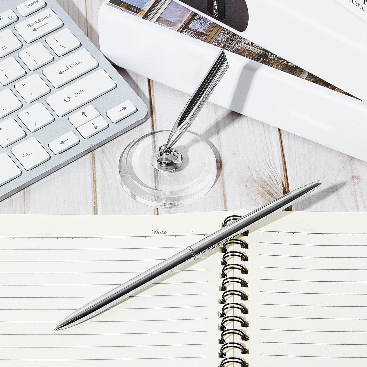 Chinco 2 Sets Guest Book Pens with Stand, Metal Signing Pens, Black Ink