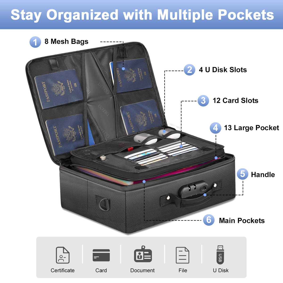 DEEGO Fireproof Document Organizer With Lock,Important Document Folder