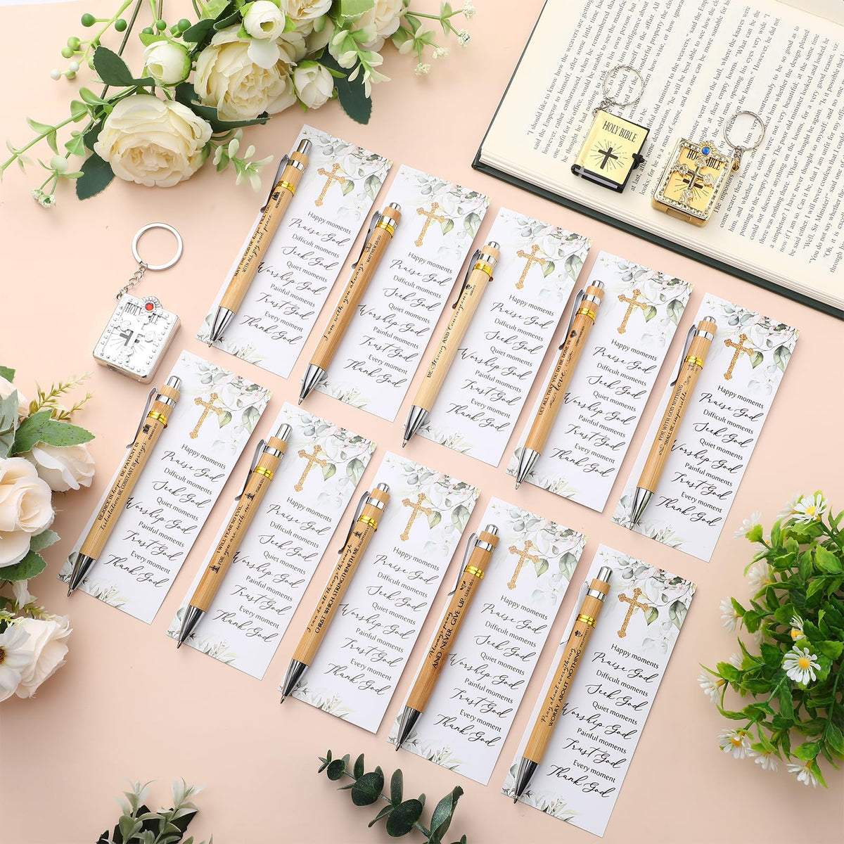 Chivertion 50 Sets Christian Religious Gifts Bible Verse Bamboo Pens