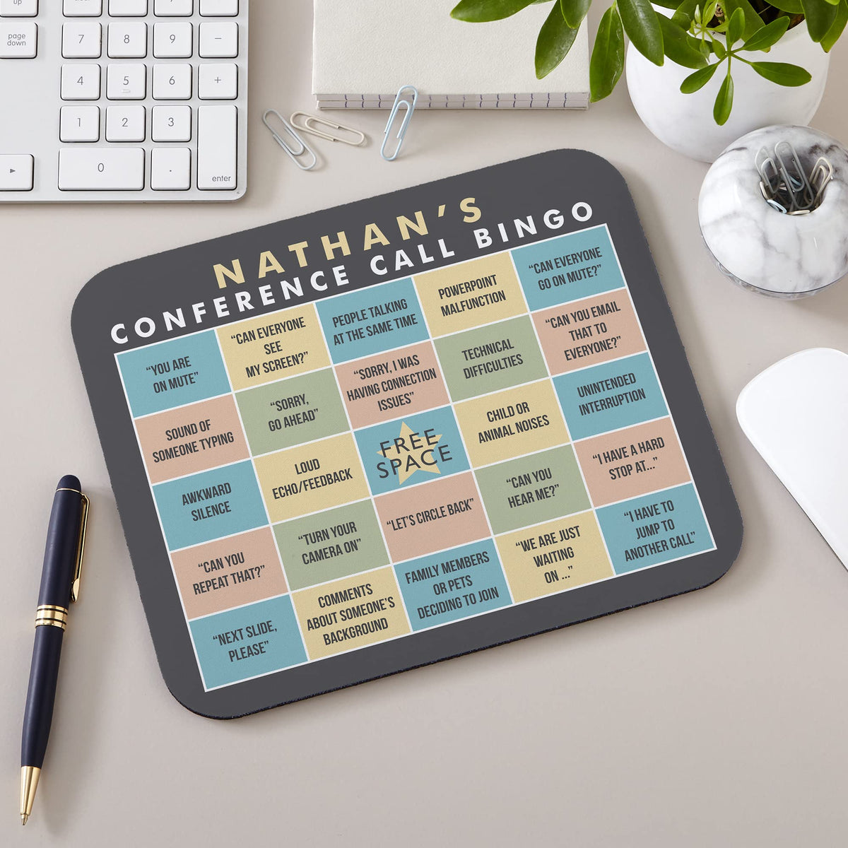 Let's Make Memories Personalized Conference Call Bingo Mouse Pad - for Virtual Meetings - Work from