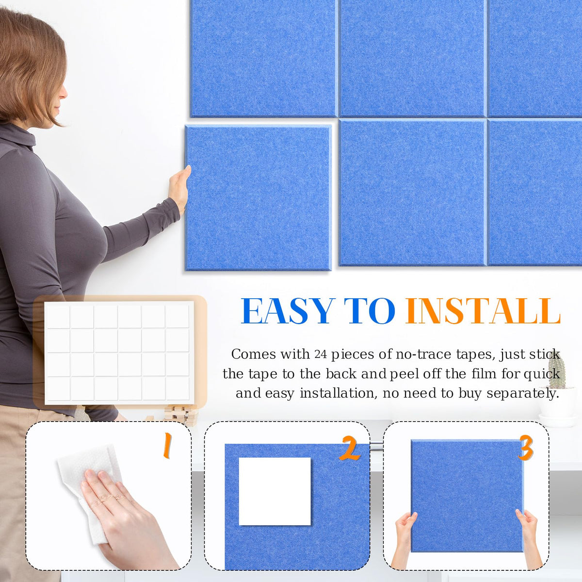DOLLAR BOSS Felt Cork Board Tiles 48" x 36" Bulletin Board, 12 Pcs Blue