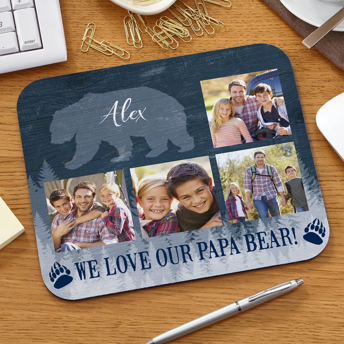 Let's Make Memories Personalized Papa Bear Photo Mouse Pad - Father's Day - for Him - Best Dad