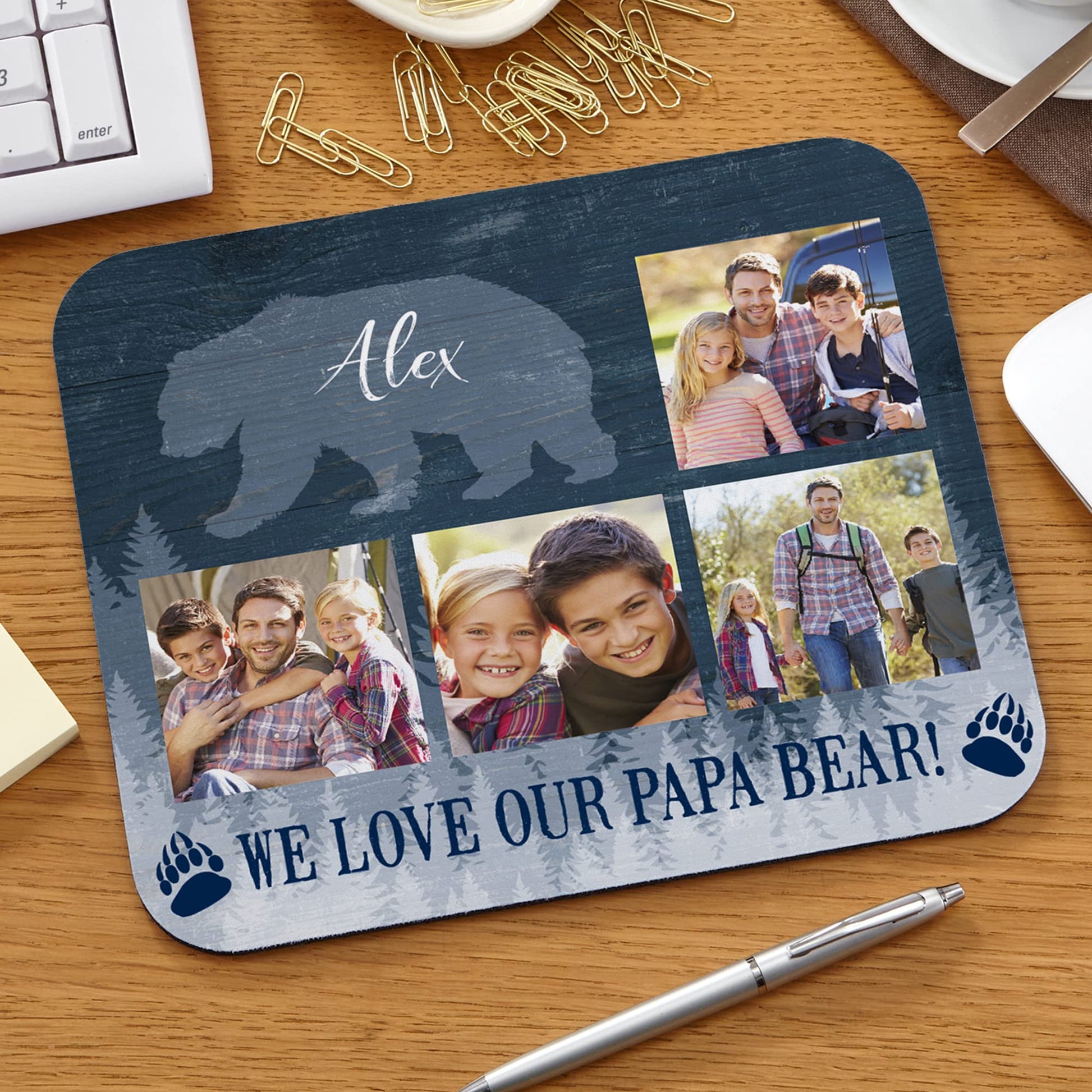 Let's Make Memories Personalized Papa Bear Photo Mouse Pad - Father's Day - for Him - Best Dad