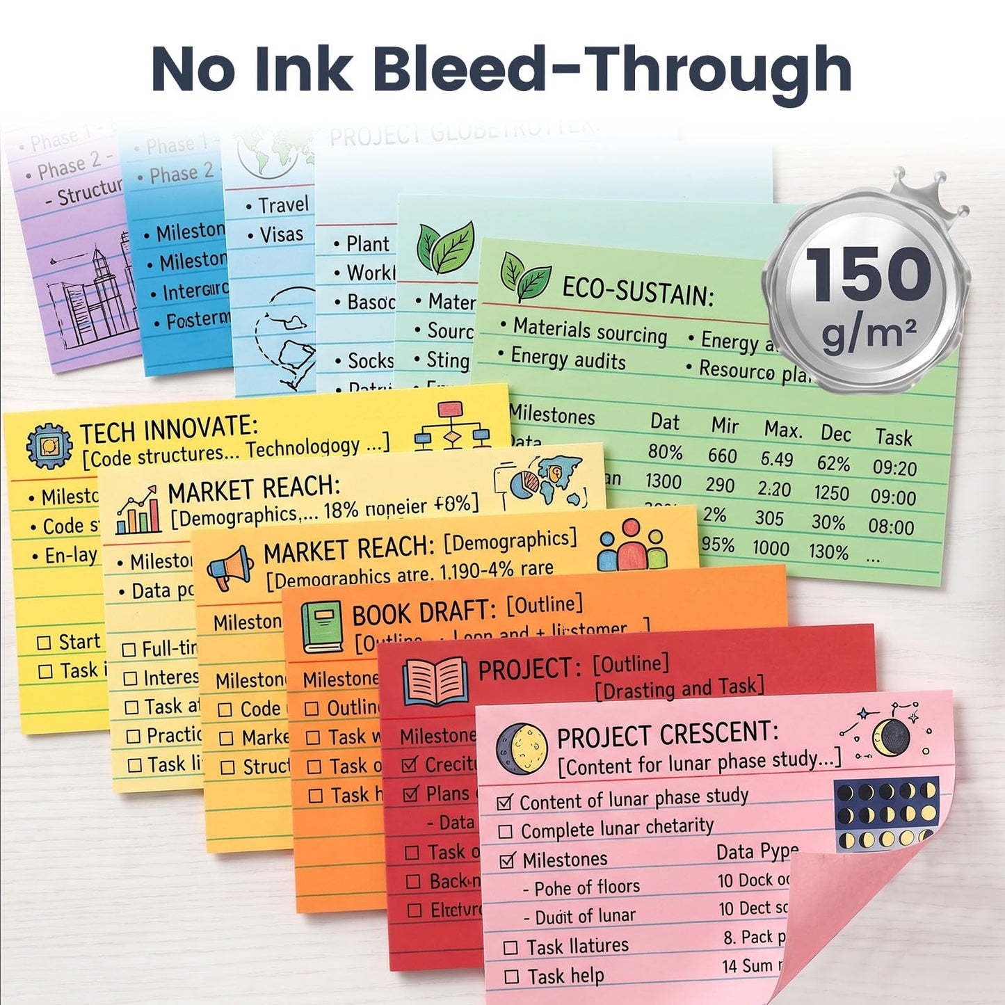 Koogel 1200PCS Index Cards 3x5, Colored Ruled Flash Cards Bulk, 12 Colors