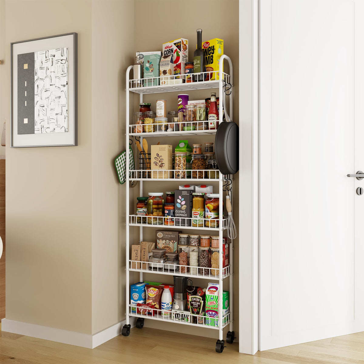 Qiaoxuan 6 Tier Slim Rolling Storage Cart with Wheels, Metal Mobile Shelving Unit Organizer Utility