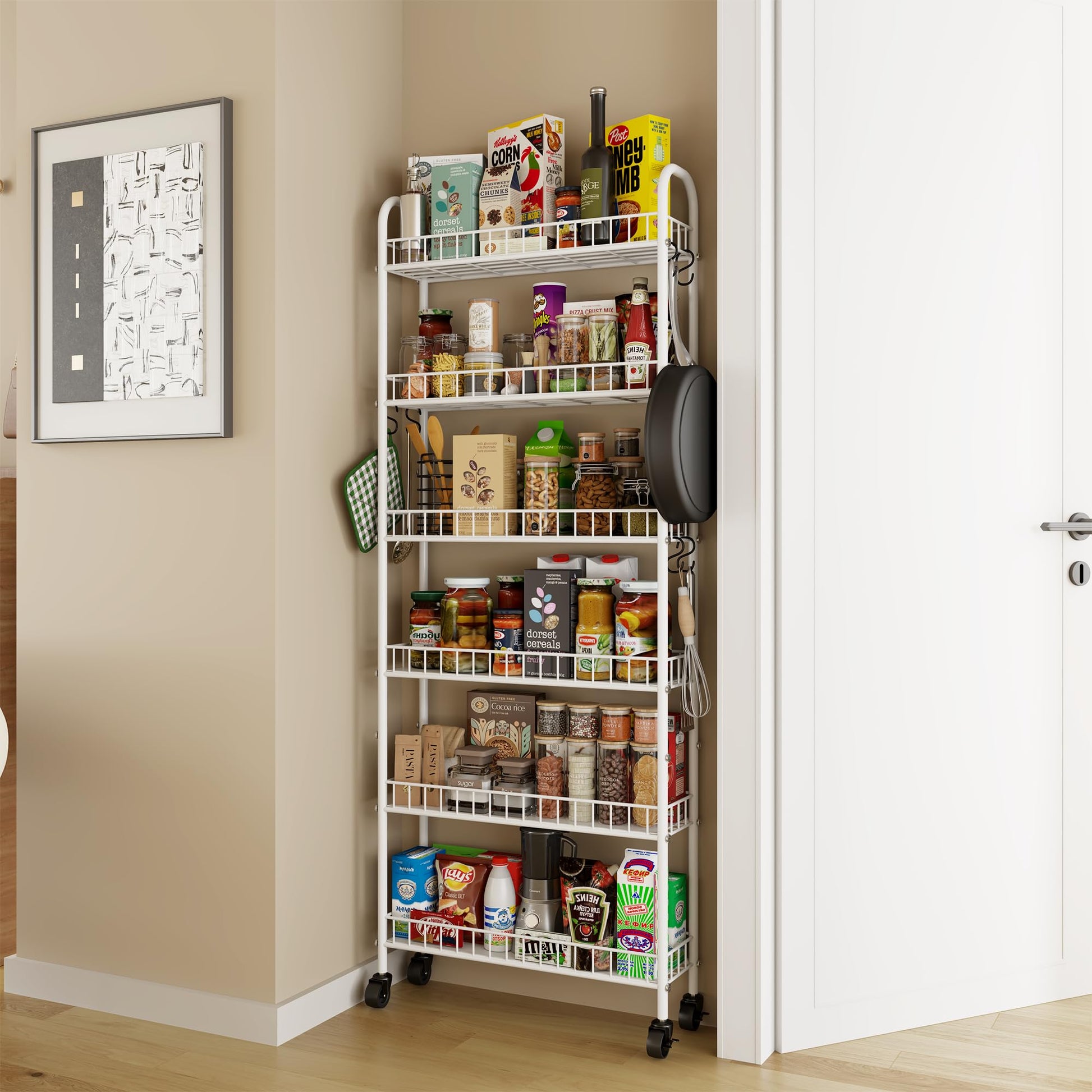 Qiaoxuan 6 Tier Slim Rolling Storage Cart with Wheels, Metal Mobile Shelving Unit Organizer Utility
