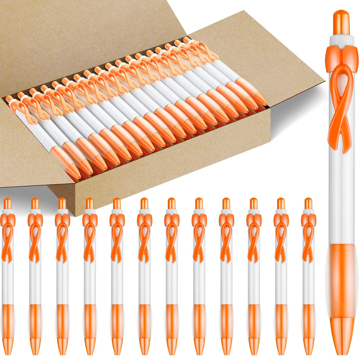Yexiya 100 Pcs Leukemia Cancer Awareness Pen Orange Ribbon Bulk Black Ink