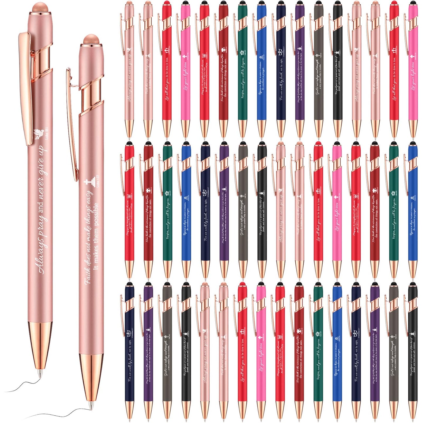 Chuangdi 48 Pcs Bible Verse Pens Bulk Black Ink Pens, Colorful