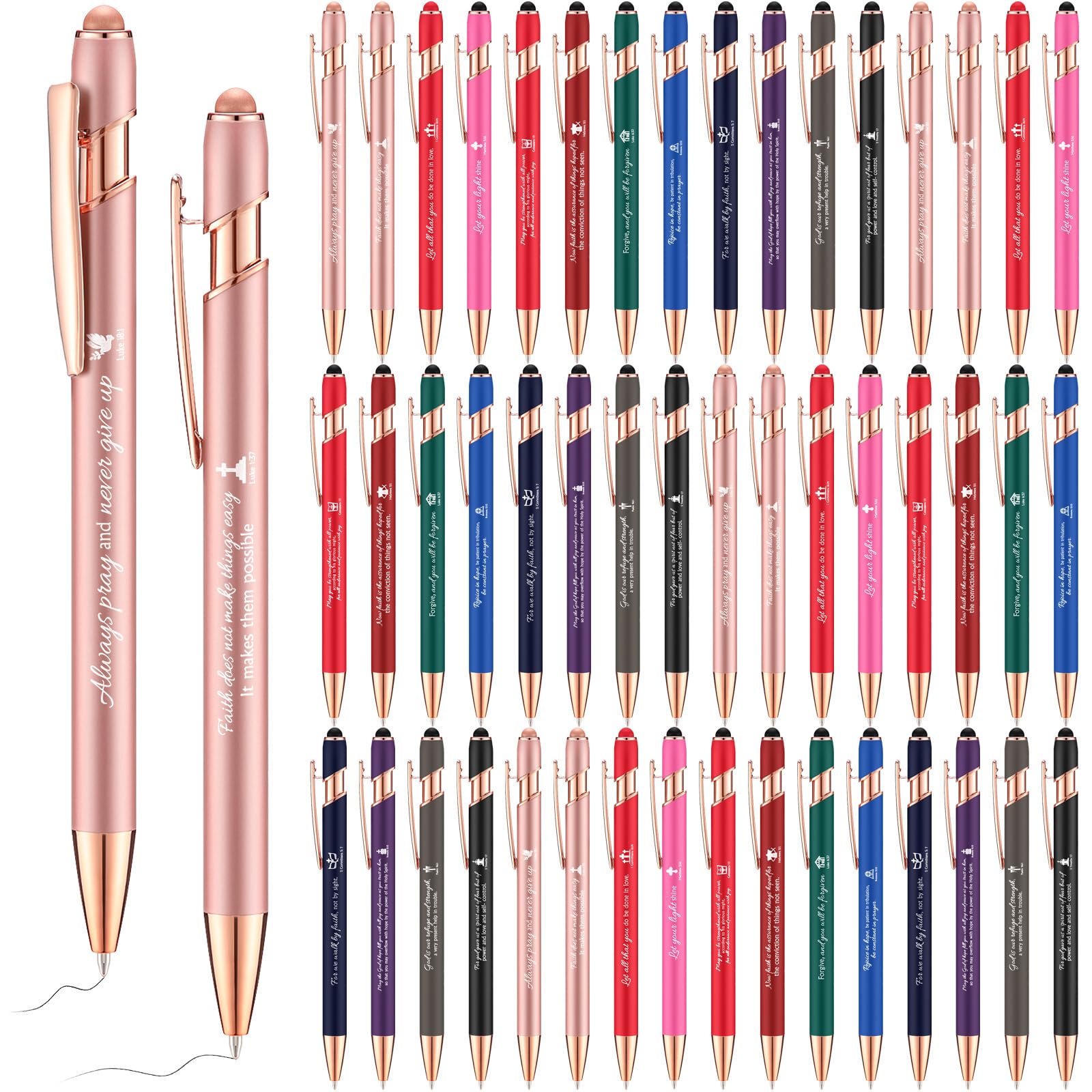 Chuangdi 48 Pcs Bible Verse Pens Bulk Black Ink Pens, Colorful
