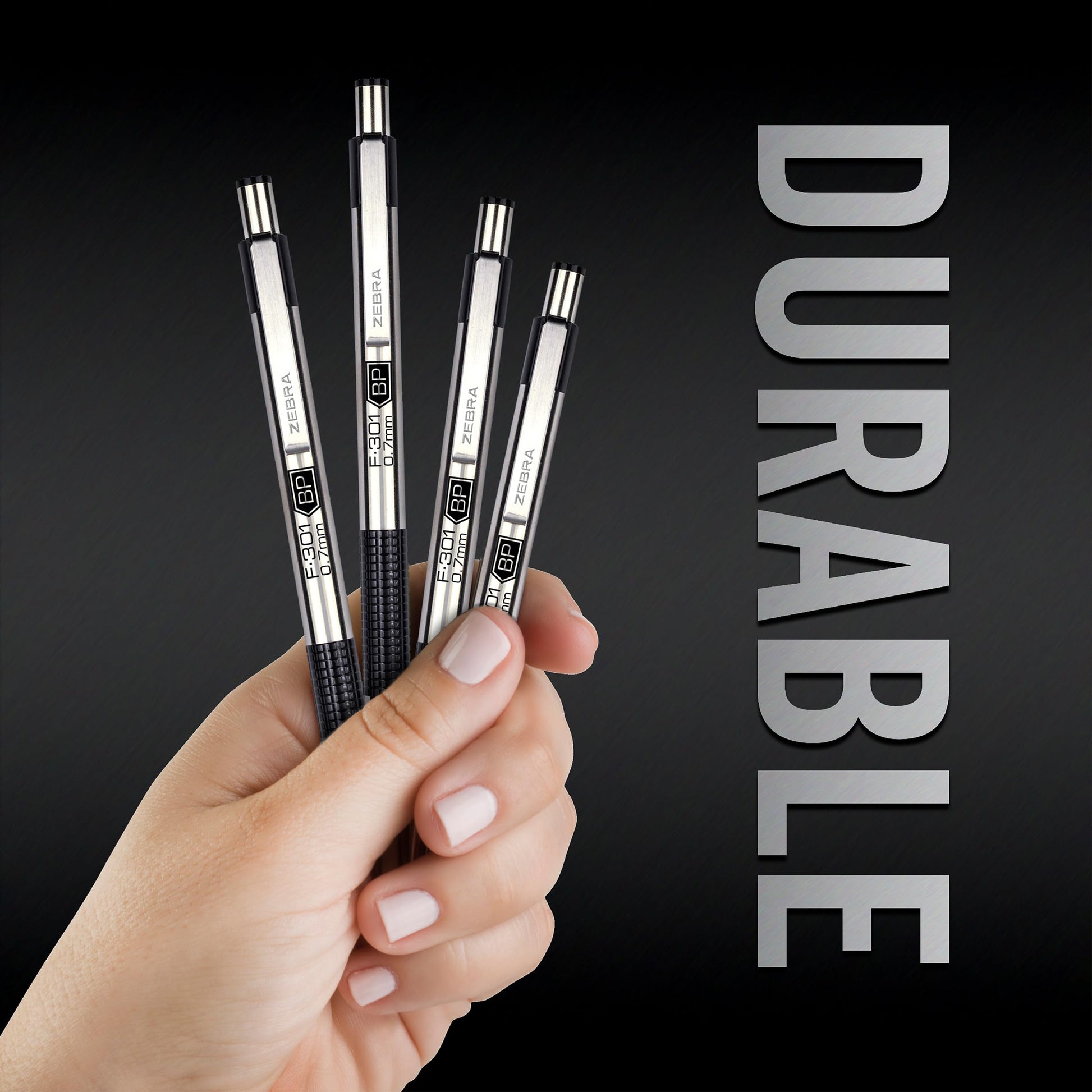 Zebra Pen STEEL F-301 Retractable Ballpoint Pen, Black Ink, 0.7mm, 18-Pack
