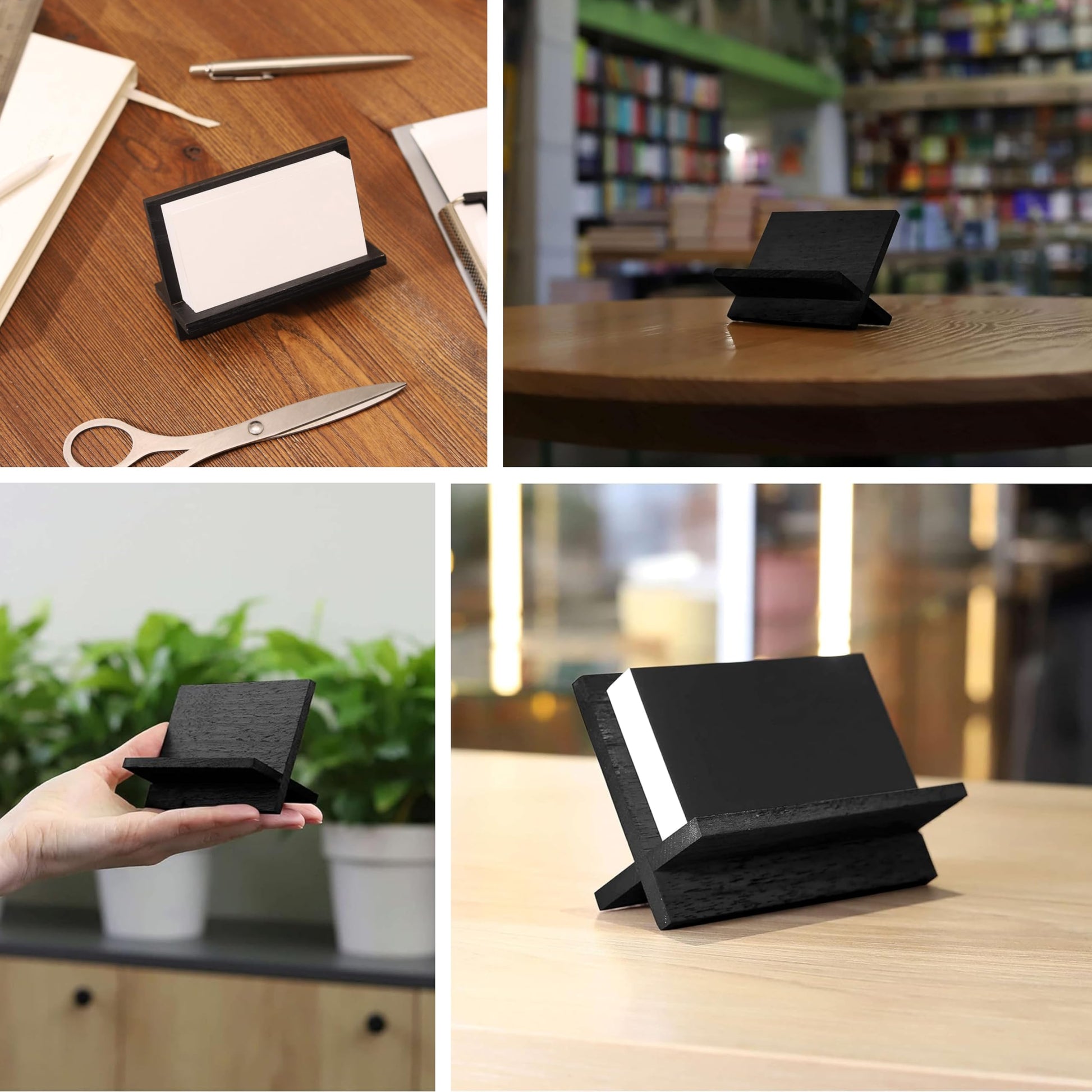 TOROS store Set of 3 Business Card Holders for Desk - Black Wood Small Cards Holder, Professional