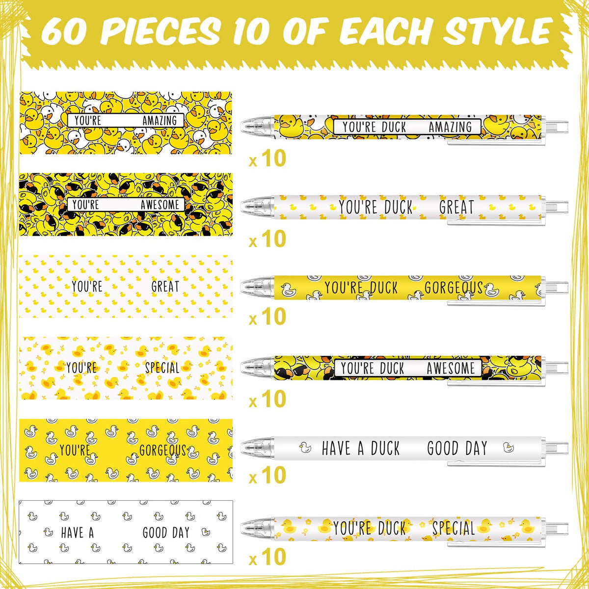 Jetec 60 Pcs Yellow Duck Pens Inspirational Ballpoint Pens Black Ink Bulk