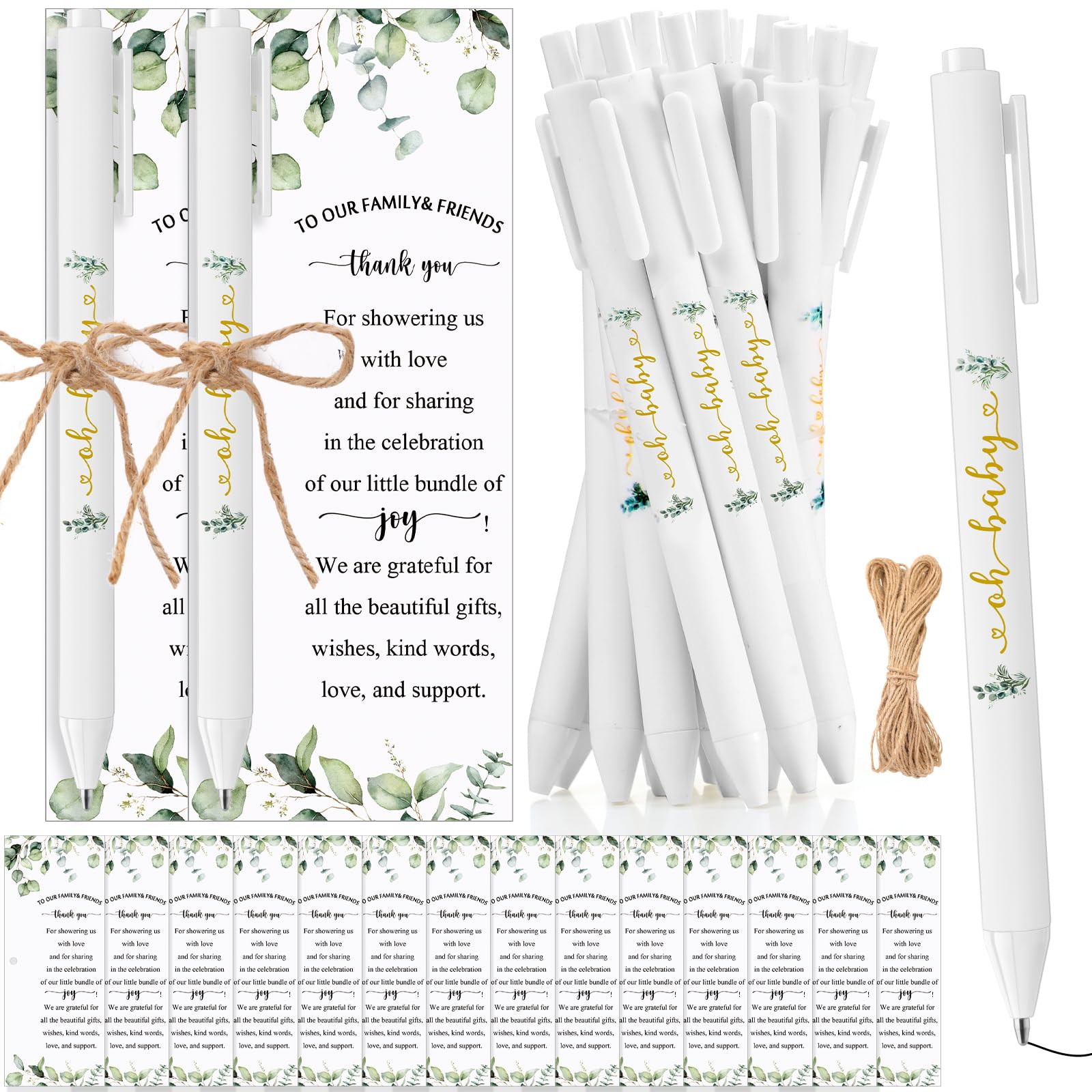 Tenceur 100 Set Baby Shower Pens Greenery Baby Shower Favor for Guest Sage Ballpoint Pens with