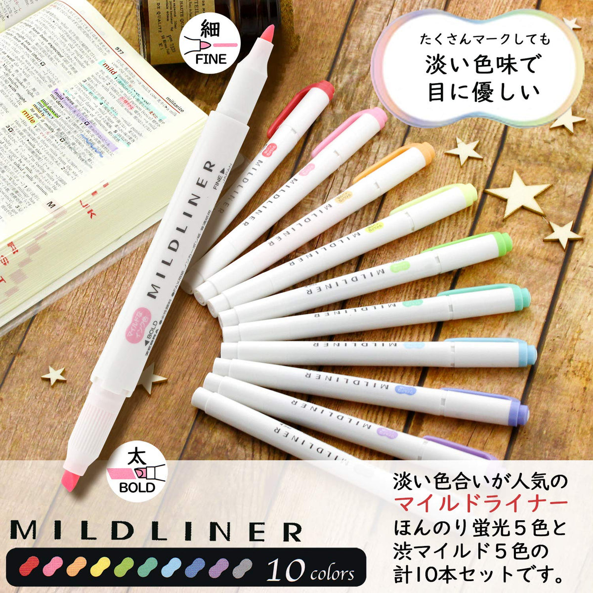 Zebra Wkt7-10C Fluorescent Pen, Mild Liner, 10 Colours