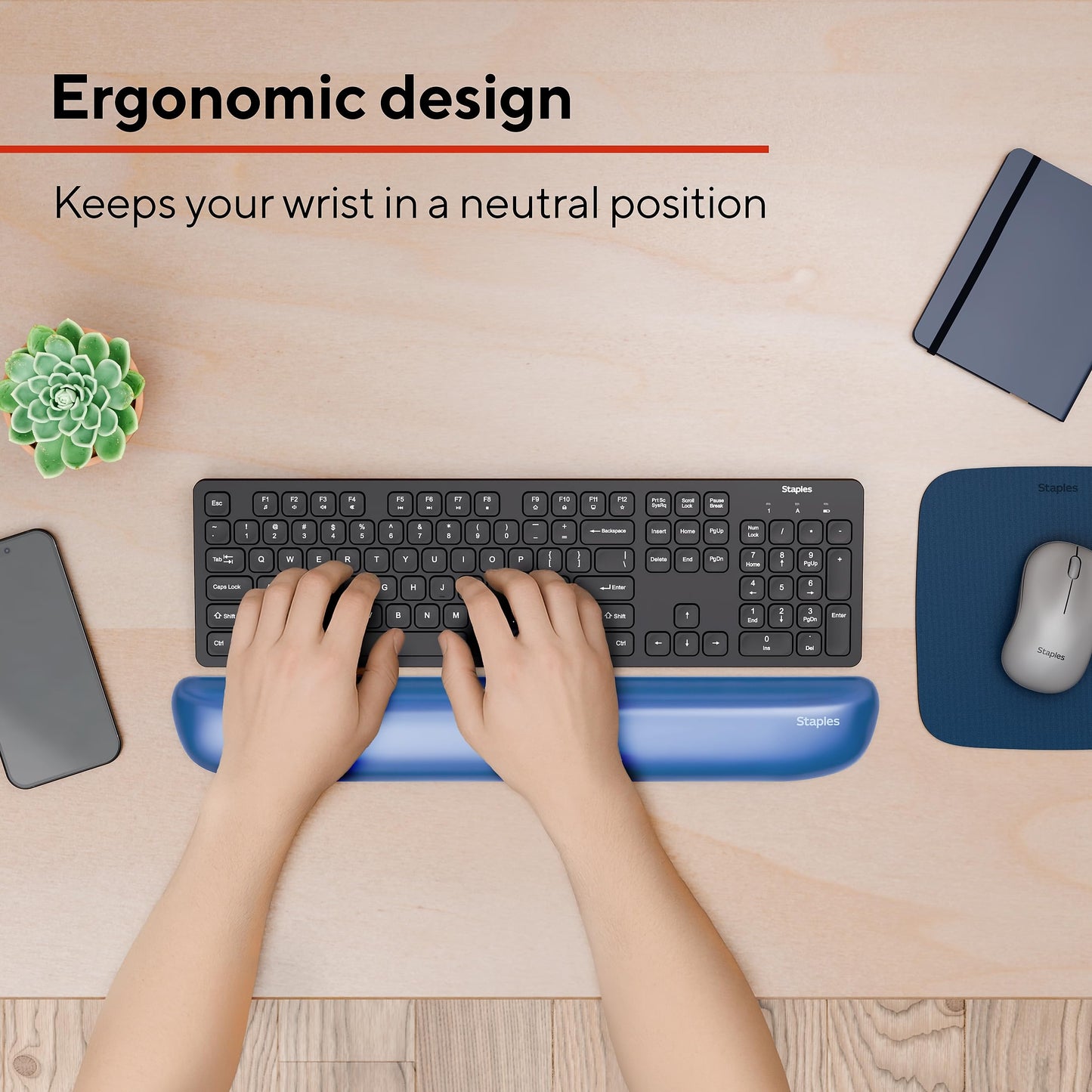 Staples TECH Gel Keyboard Wrist Rest, Non-Slip, Blue Crystal