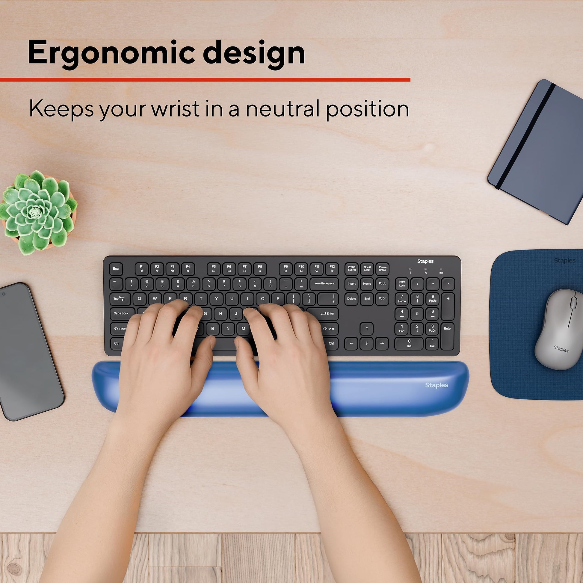 Staples TECH Gel Keyboard Wrist Rest, Non-Slip, Blue Crystal