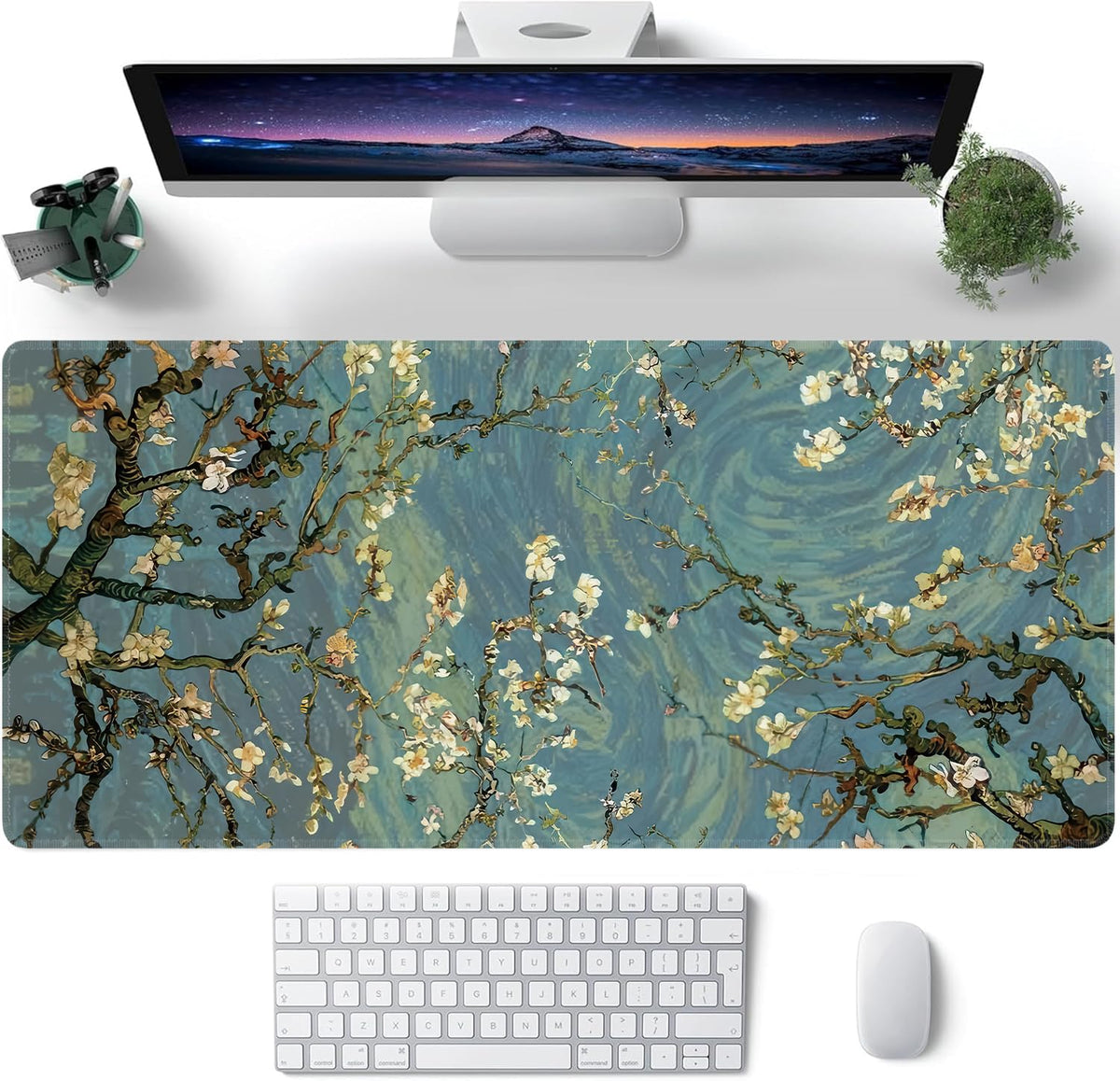 Almond Blossoms Large Mouse Pad,Gaming Keyboard Desk Pad,Extended Mouse Mat Non-Slip Rubber Base