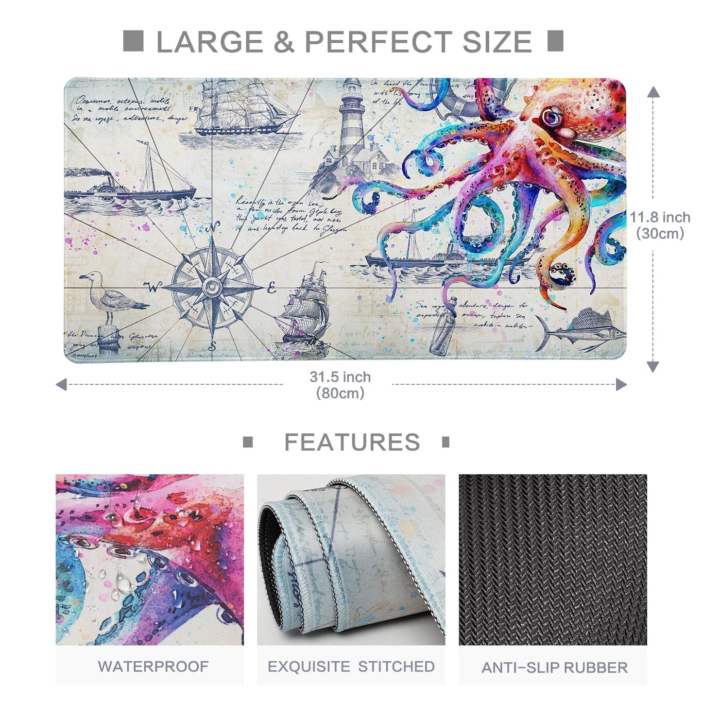 Lokigo Gray Desk Mat for Desktop Cool Gaming Mouse Pad, Computer Mat for Keyboard and Mouse, Office