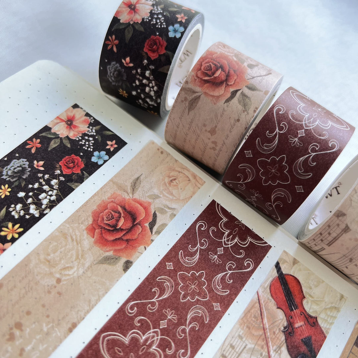 WT Academia Washi Tape Set, 5 Rolls, Original Designs, Vintage Floral Decorative Masking Tape, DIY