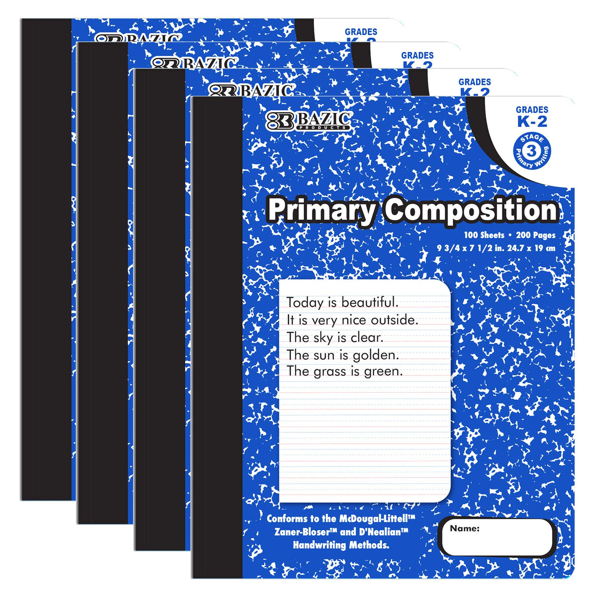 BAZIC PRODUCTS Primary Composition Notebook, Grades K-2, Marble, 4-Pack
