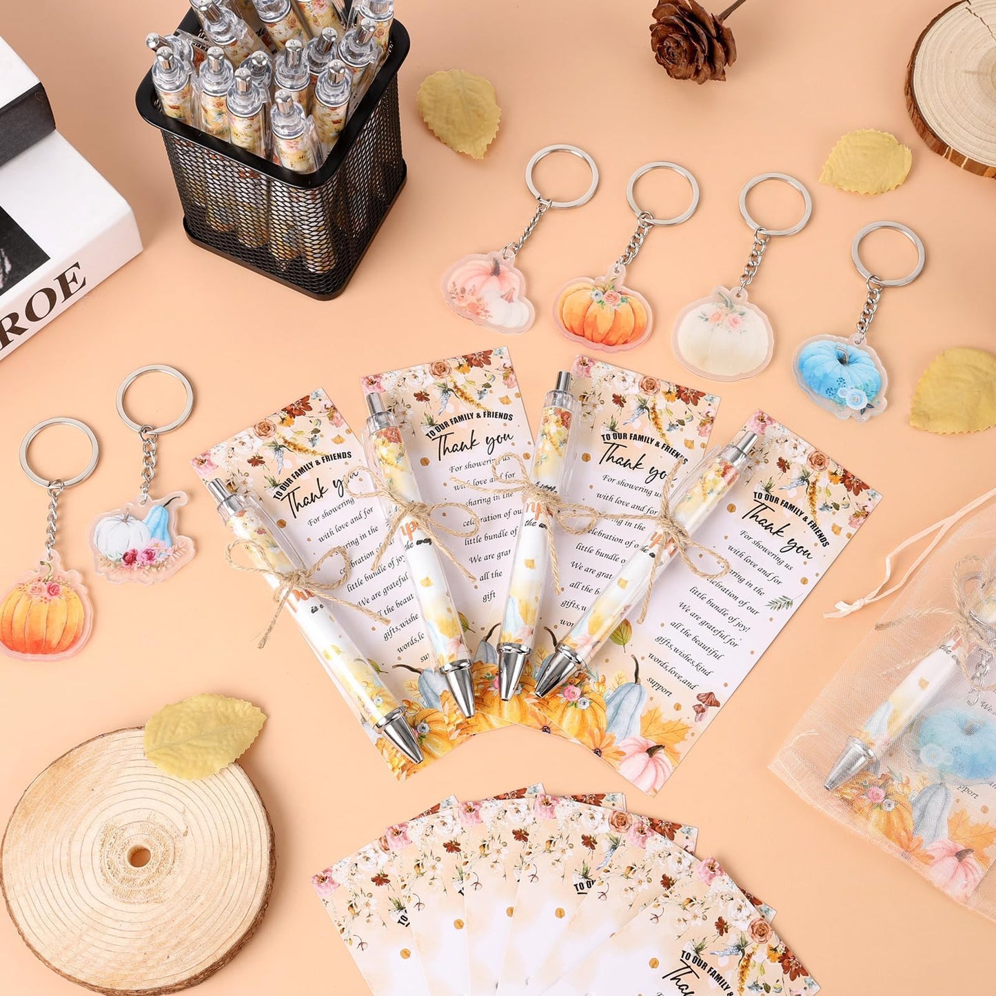 EYNDYN 145 Pieces Little Pumpkin Baby Shower Favors for Guest Fall Pumpkin Ballpoint Pens and