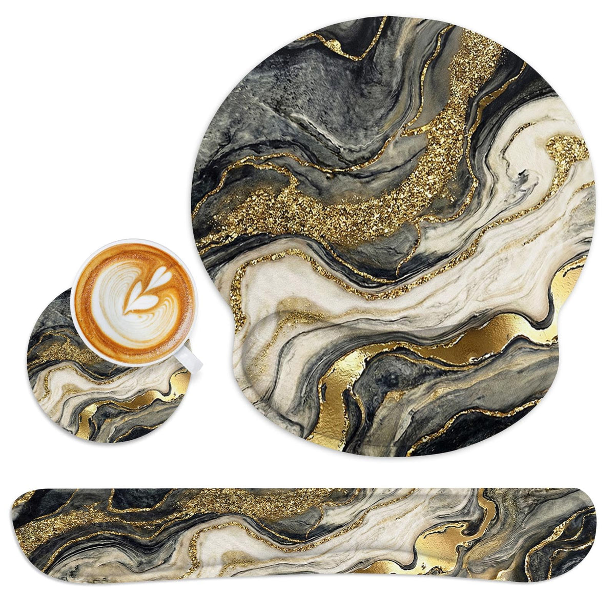 Britimes Ergonomic Mouse Pad Set with Wrist Rest, Black Gold Marble