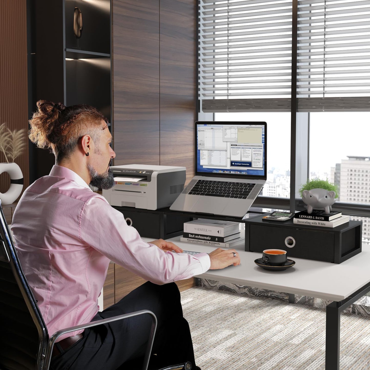 WESTREE Monitor Stand Riser with Adjustable Laptop Stand Riser, Steel Frame Dual Monitor Stand with