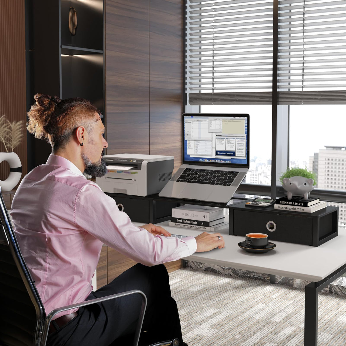 WESTREE Monitor Stand Riser with Adjustable Laptop Stand Riser, Steel Frame Dual Monitor Stand with