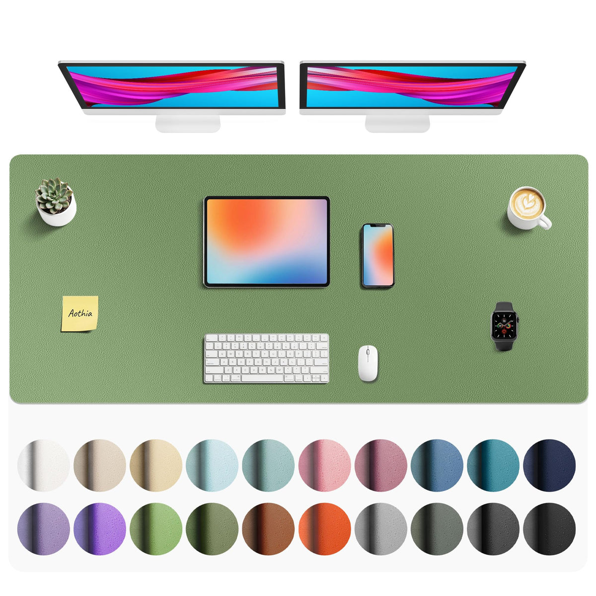 Aothia Faux Leather Desk Mat - Non-Slip PU Leather Desk Blotter, Waterproof Writing Surface, Large