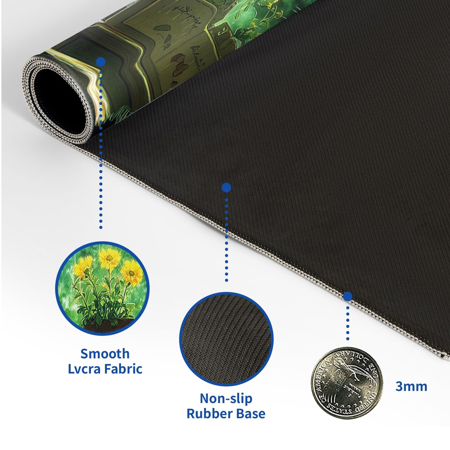 Green Black Cat Mouse Pad Abstract Green Mouse Pad 31.5x11.8 Inch Cat Texture Non-Slip Rubber Base
