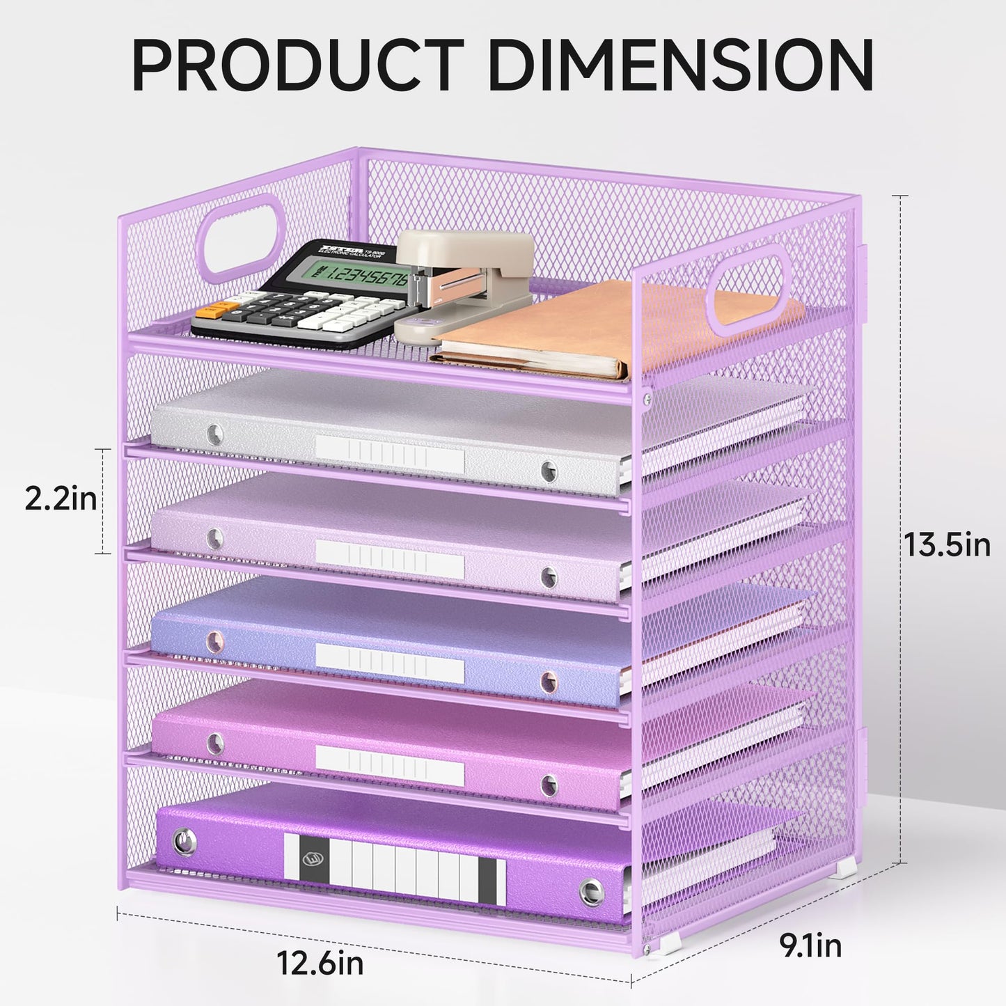 6 Tiers Letter Tray Paper Organizer with Handle, Mesh Desk File Organizer, Metal Desktop Document