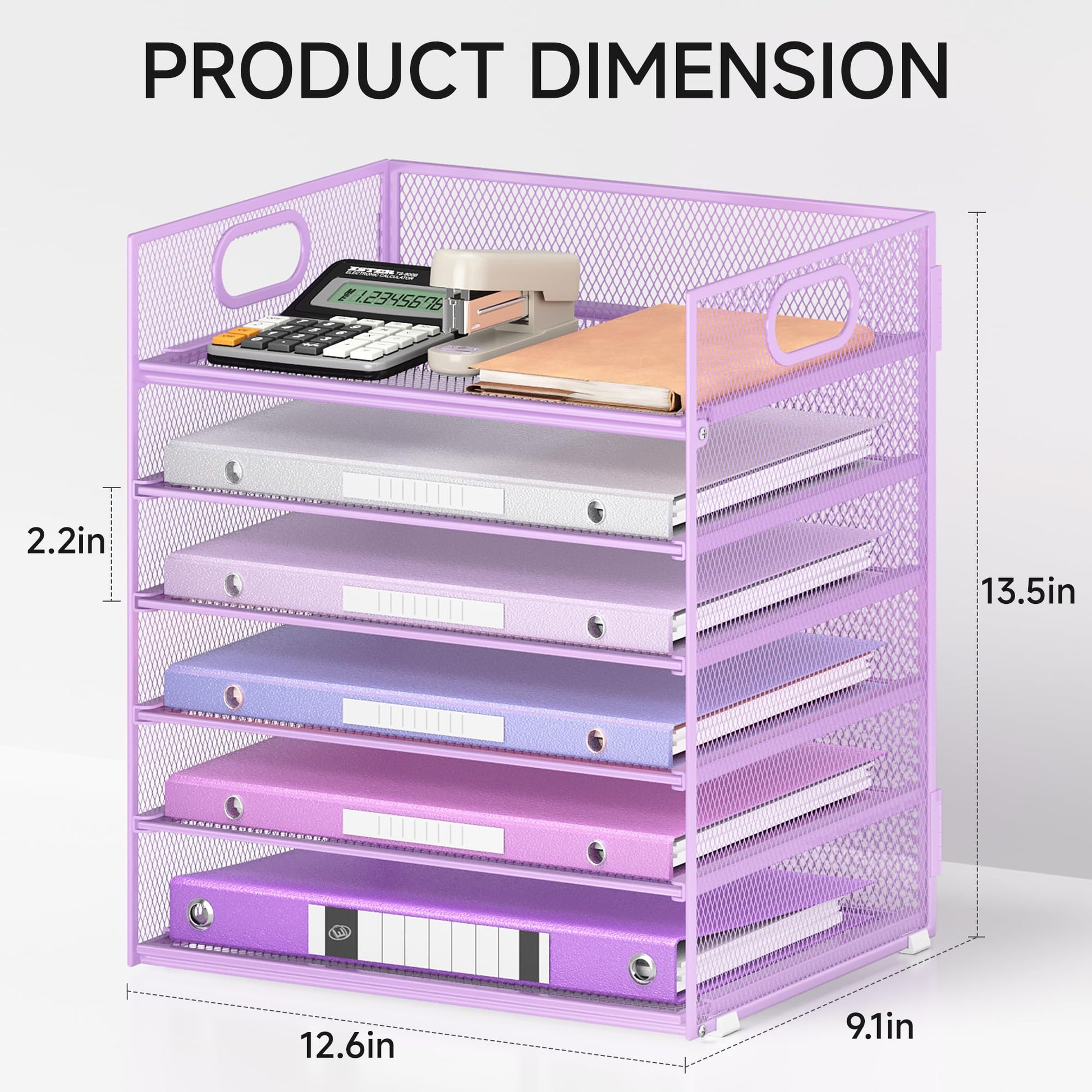 6 Tiers Letter Tray Paper Organizer with Handle, Mesh Desk File Organizer, Metal Desktop Document