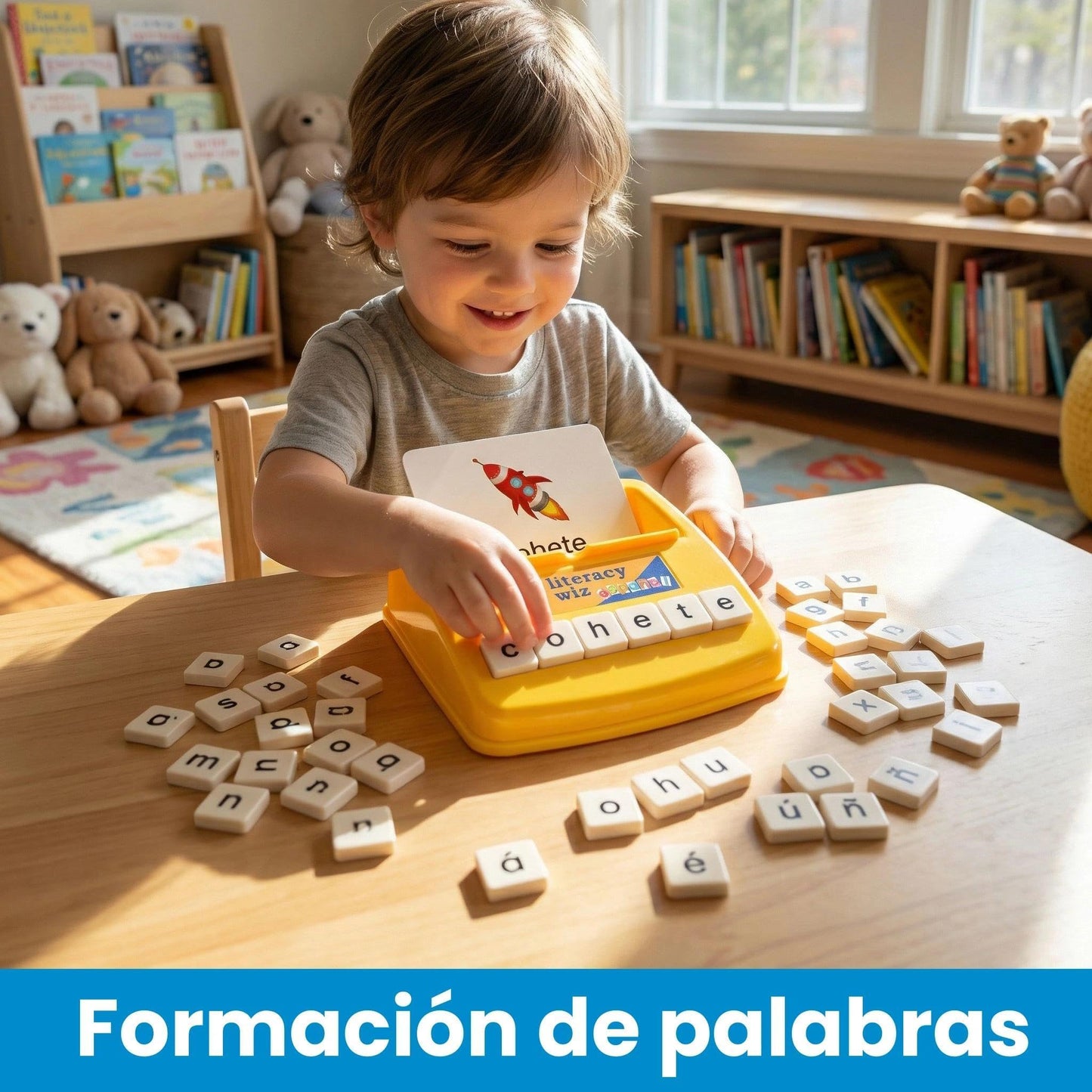 BOHS Spanish Flash Cards for Kids, 60-Card Spelling Game with 61 Tiles