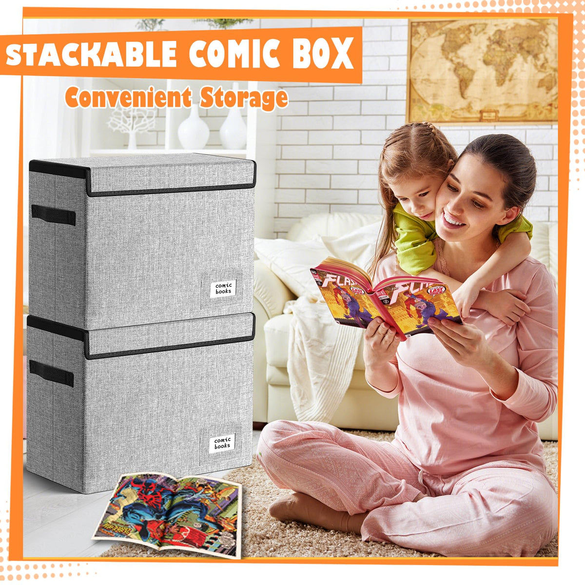 Leffis 2 Pack Comic Book Storage, Comic Book Box 15.5" X 7.5" X 11.3"