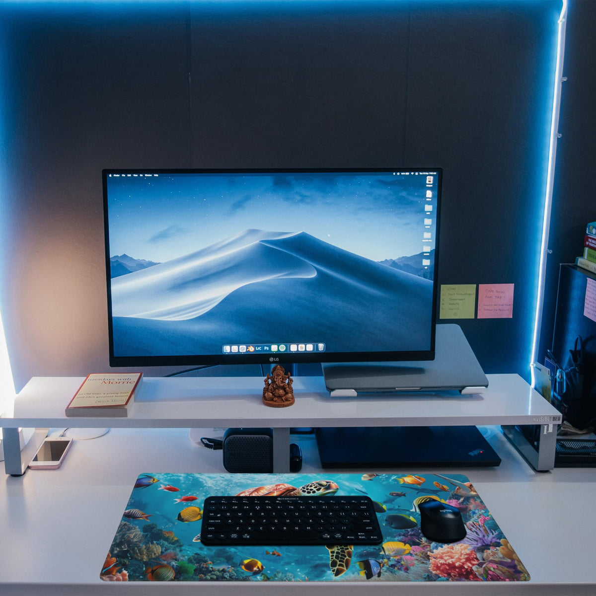 XL Mouse Pad,Sea Turtle with Colorful Fish Large Gaming Mouse Pad,The Underwater World Desk