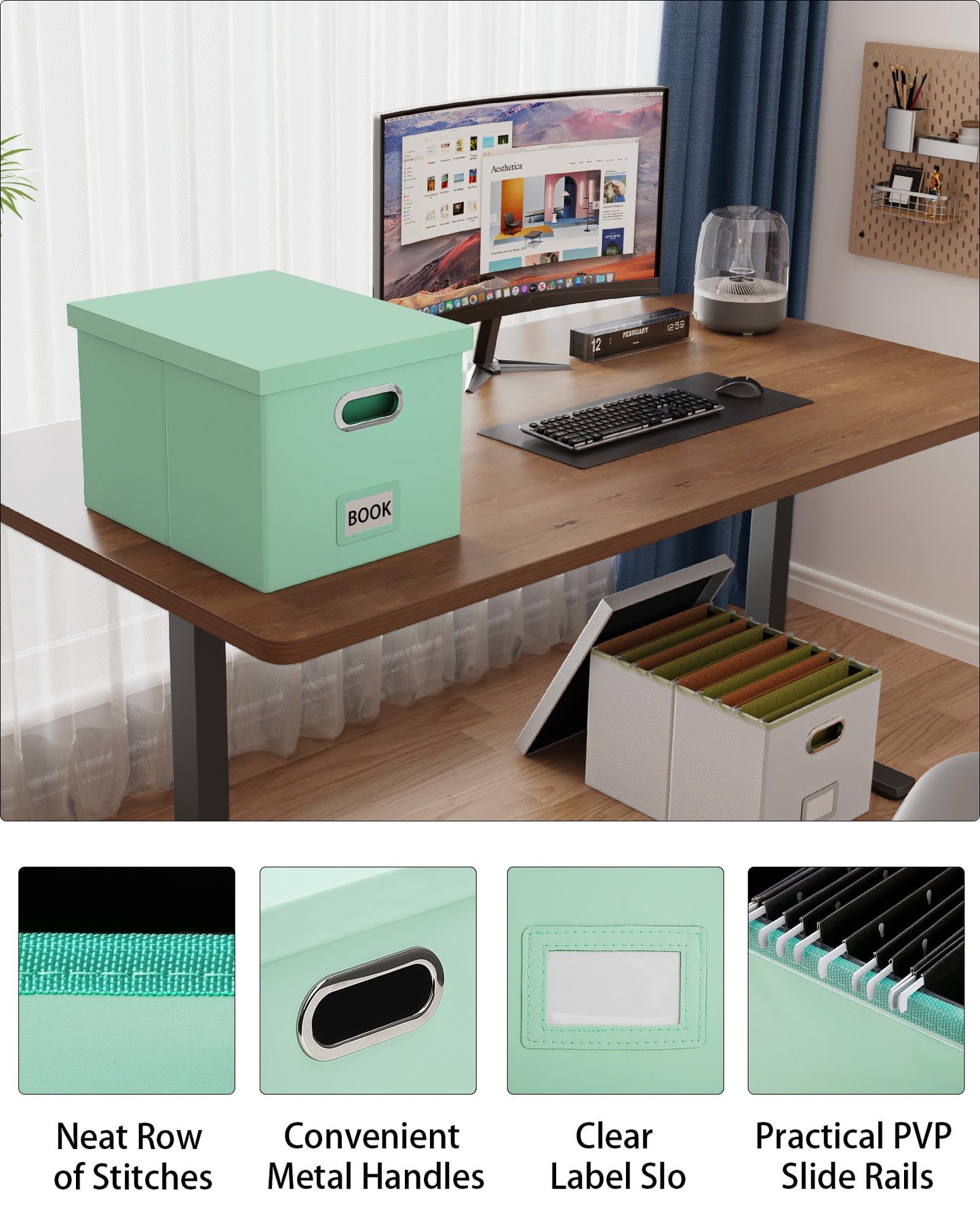 Oterri 2 Pack File Storage Organizer Box,Portable File Box with Lid,Fit for Letter/Legal File