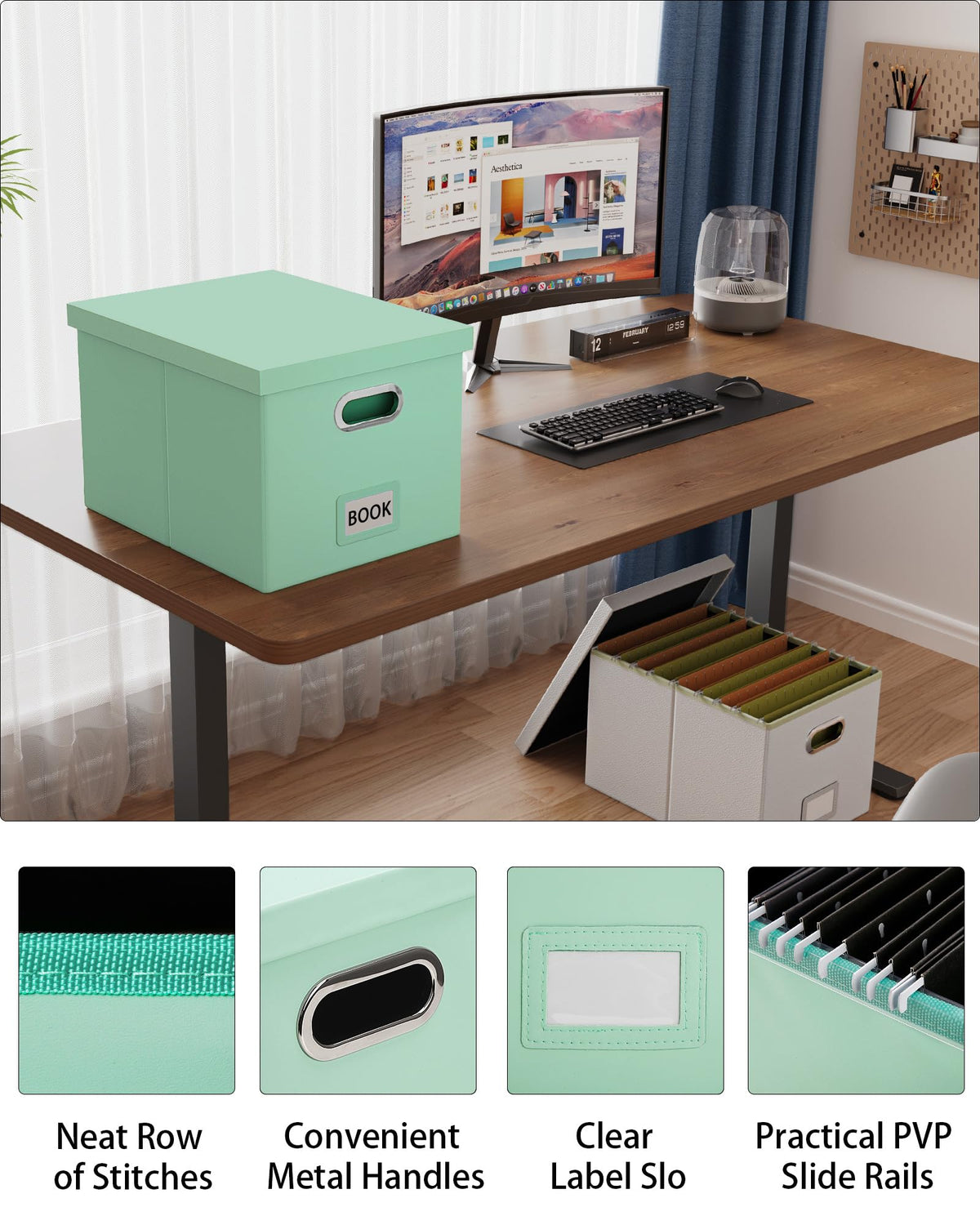 Oterri 2 Pack File Storage Organizer Box,Portable File Box with Lid,Fit for Letter/Legal File