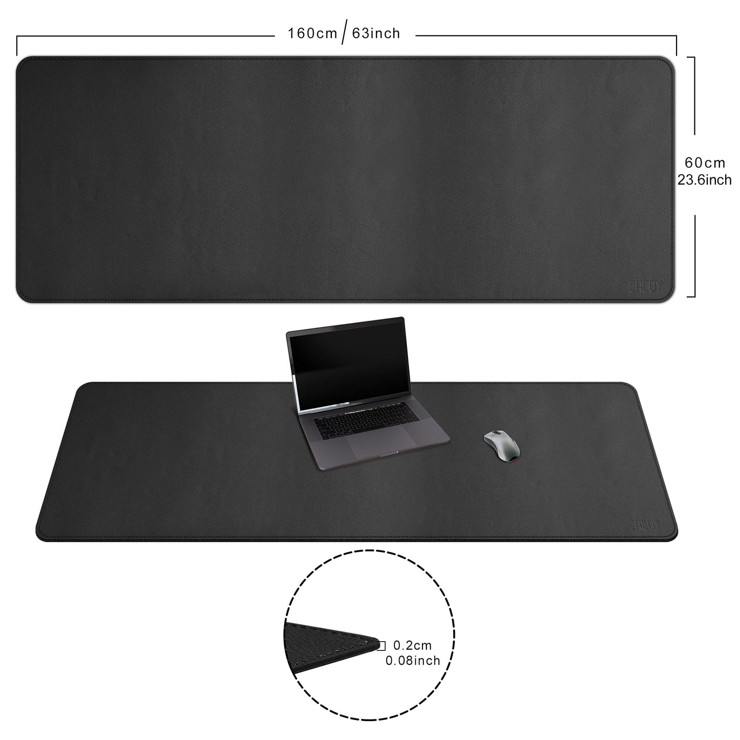 Cacoy 63"x24" Leather Desk Mat, Office Desk Blotter, Large Mouse Pad, Black