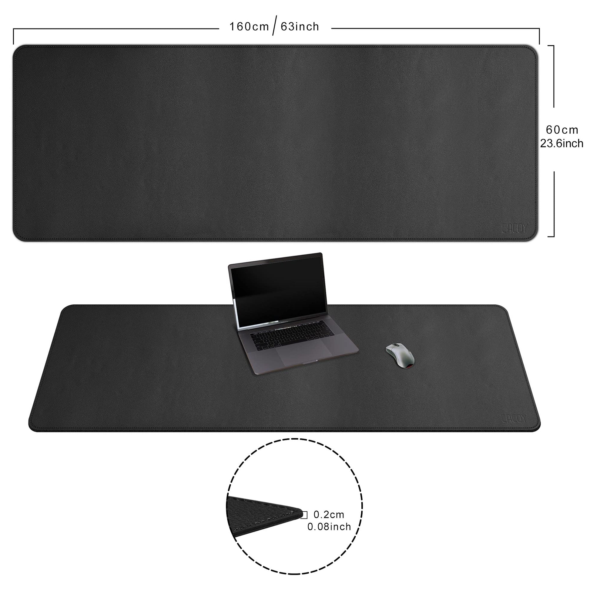 Cacoy 63"x24" Leather Desk Mat, Office Desk Blotter, Large Mouse Pad, Black