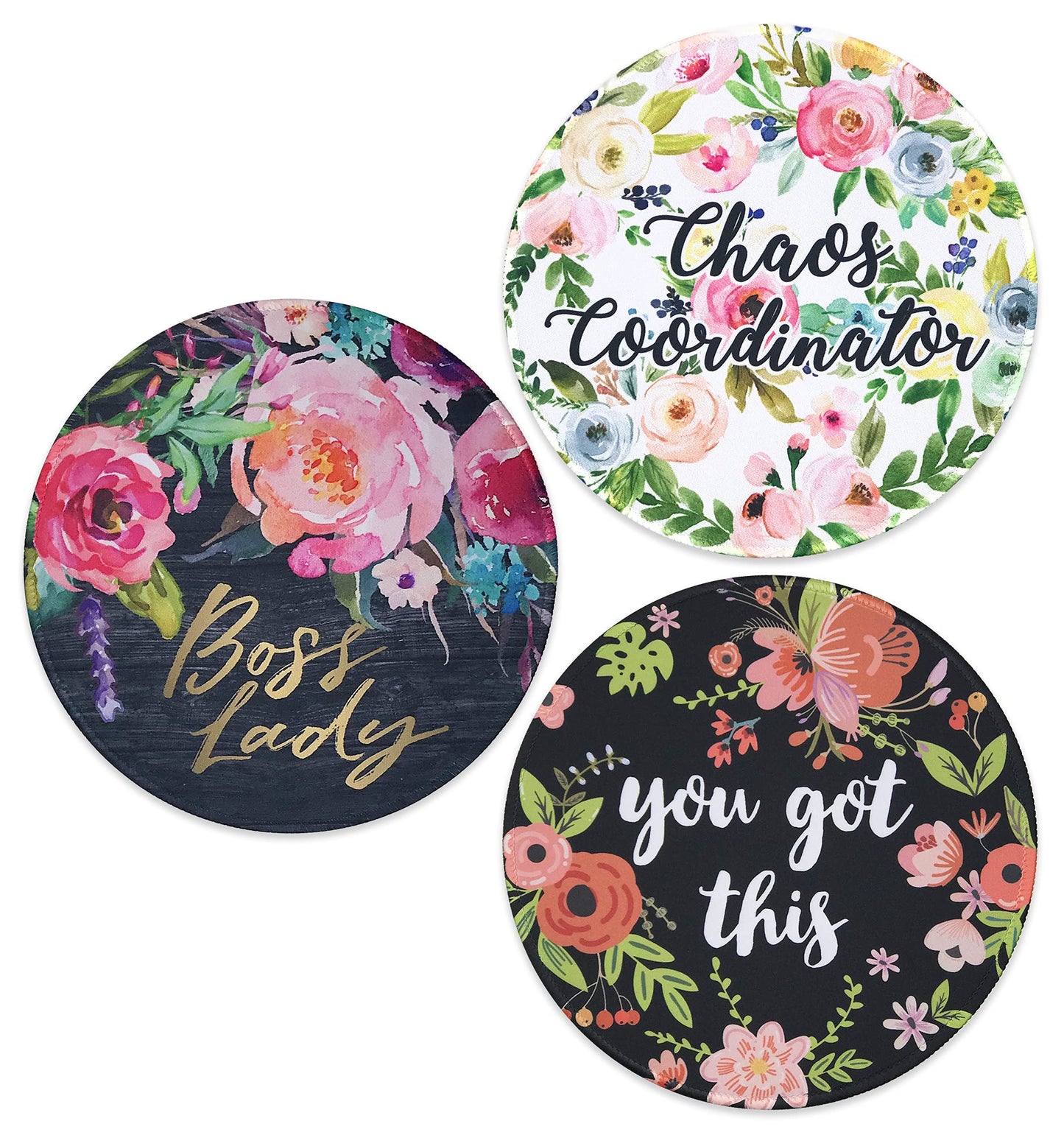 Eleville Mouse Pad Bundle of 3 Fashion Stylish Floral Style Boss Lady Chaos Coordinator You Got