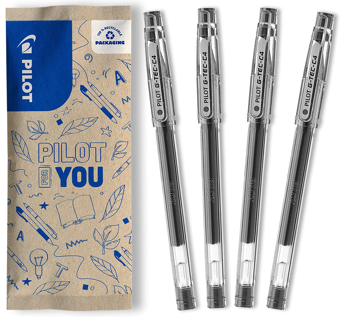 Pilot Gtec C4 Gel Rollerball Tip - Black (Pack of 4)
